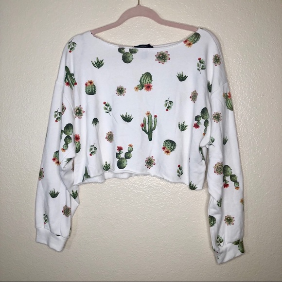 Forever 21 Tops - Forever 21 Cropped Sweatshirt Cactus Print Size M